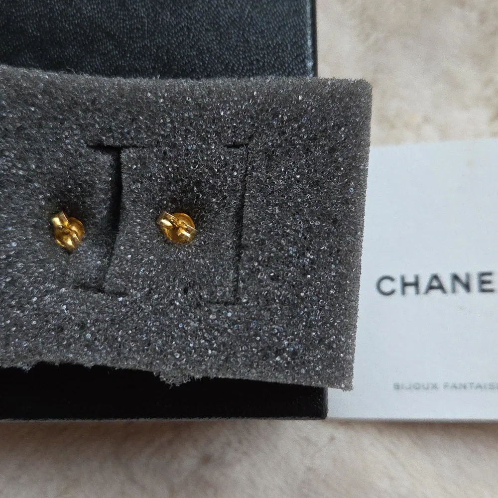 Chanel Gold & Brown CC Logo Stud Earrings